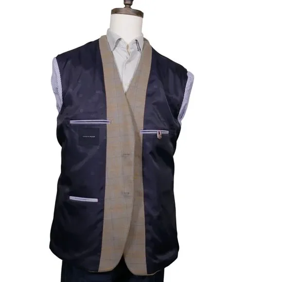 TOMMY HILFIGER Mens Sport Coat Blazer Mens 48R Beige Plaid - Picture 10 of 14